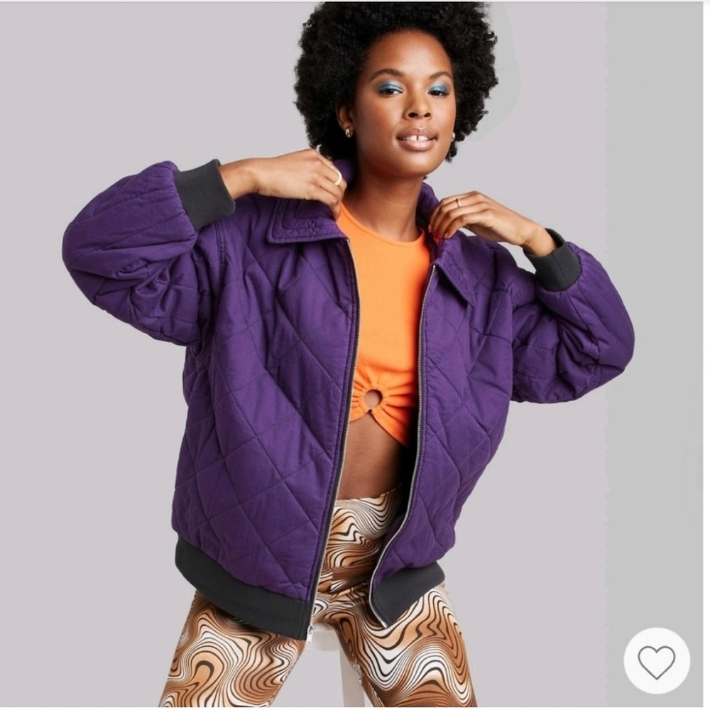 Wild Fable woven quilted bomber jacket purple sz XL